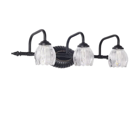 Vintage Flower Glass 3-Light Black Vanity Wall Light Image - 2