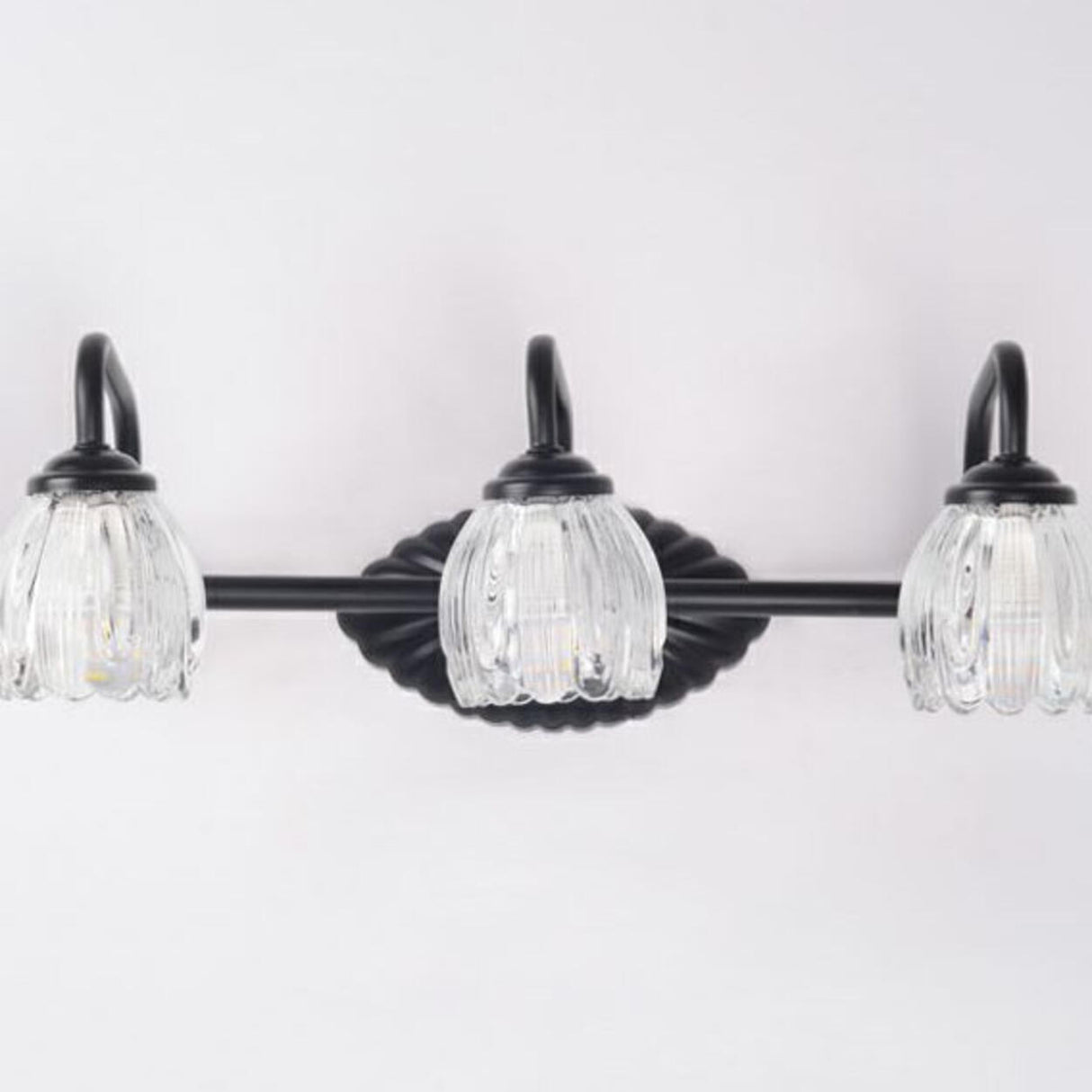 Vintage Flower Glass 3-Light Black Vanity Wall Light Image - 8