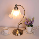 Vintage Flower Glass Table Lamp Brass Bedside Light Image - 11