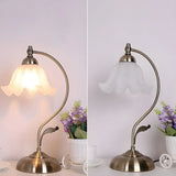 Vintage Flower Glass Table Lamp Brass Bedside Light Image - 12