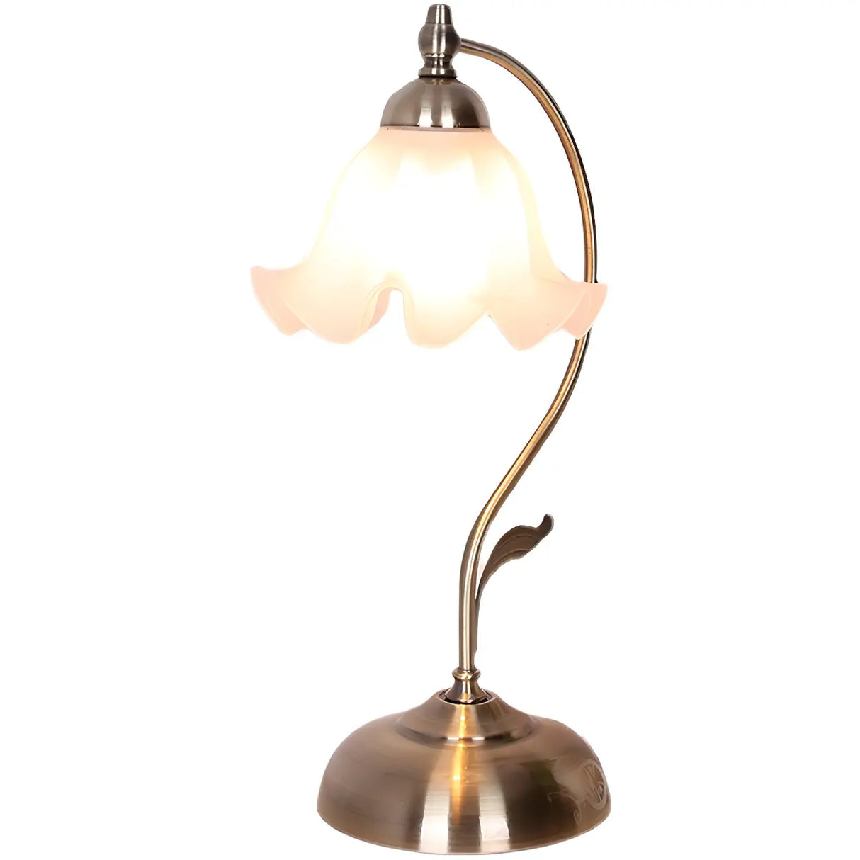 Vintage Flower Glass Table Lamp Brass Bedside Light Image - 5