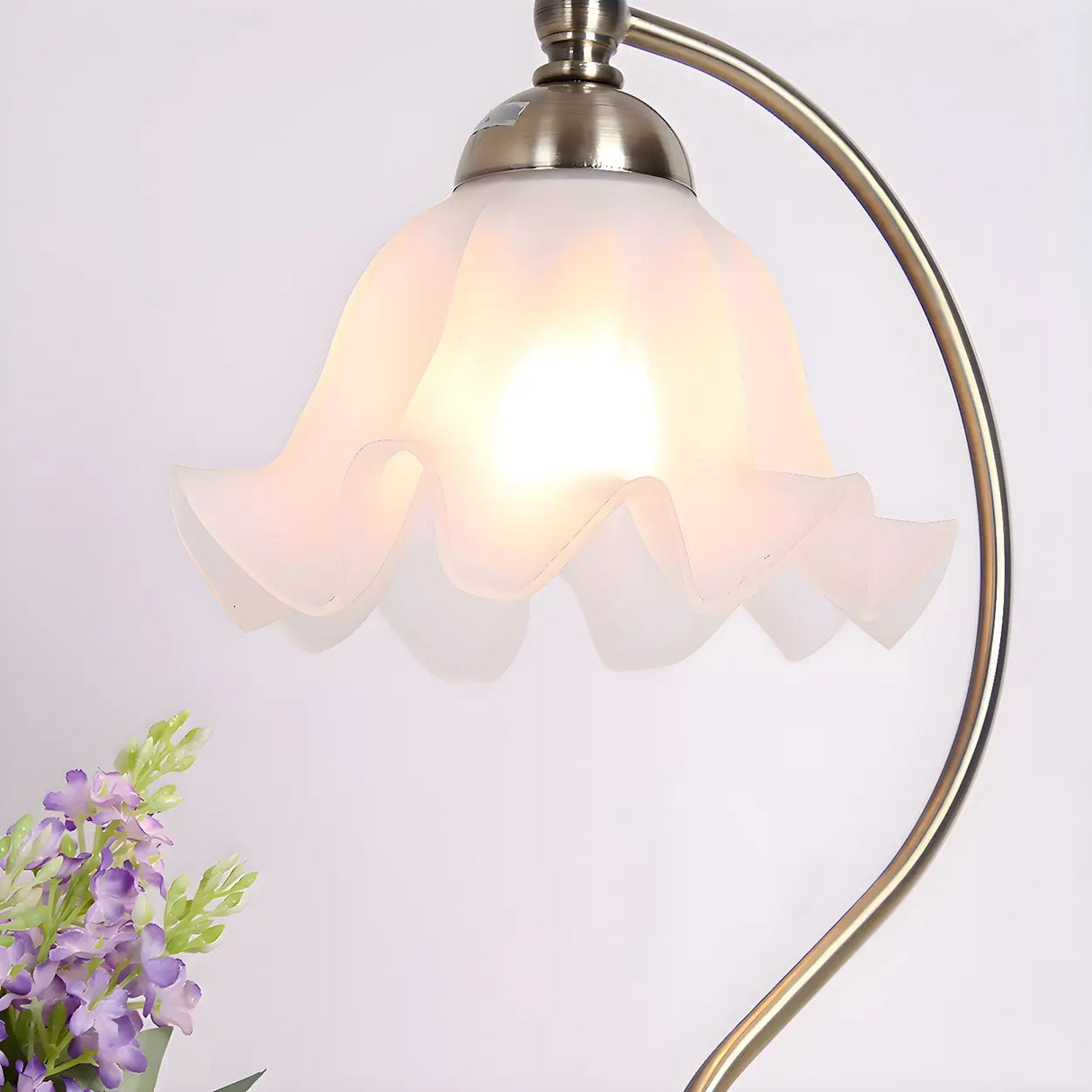 Vintage Flower Glass Table Lamp Brass Bedside Light Image - 7