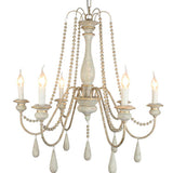 Vintage French Gray Wood Metal Candelabra Beaded Chandelier Image - 5