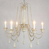 Vintage French Gray Wood Metal Candelabra Beaded Chandelier Image - 6