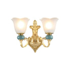 Vintage Frosted Flower Glass Gold Metal Wall Sconce Image - 2