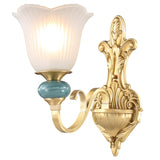 Vintage Frosted Flower Glass Gold Metal Wall Sconce Image - 9