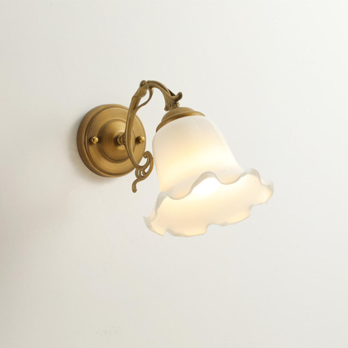 Vintage Frosted Glass Flower Gold Bedroom Wall Lamp Image - 4