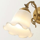 Vintage Frosted Glass Flower Gold Bedroom Wall Lamp Image - 9