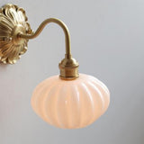 Vintage Frosted Glass Gold Drum Metal Wall Sconce Image - 11