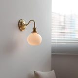 Vintage Frosted Glass Gold Drum Metal Wall Sconce Image - 2