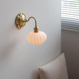 Vintage Frosted Glass Gold Drum Metal Wall Sconce Image - 4