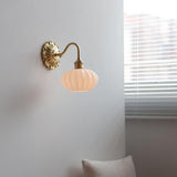 Vintage Frosted Glass Gold Drum Metal Wall Sconce Image - 5