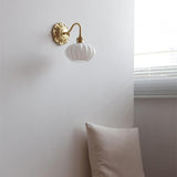 Vintage Frosted Glass Gold Drum Metal Wall Sconce Image - 6