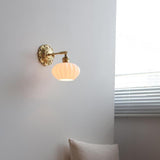 Vintage Frosted Glass Gold Drum Metal Wall Sconce Image - 7