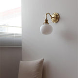 Vintage Frosted Glass Gold Drum Metal Wall Sconce Image - 8