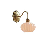 Vintage Frosted Glass Gold Drum Metal Wall Sconce Image - 9