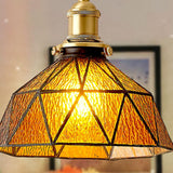 Vintage Geometric Amber Glass Dining Room Pendant Light Image - 10