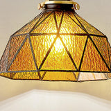 Vintage Geometric Amber Glass Dining Room Pendant Light Image - 12