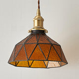 Vintage Geometric Amber Glass Dining Room Pendant Light Image - 15