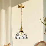 Vintage Geometric Amber Glass Dining Room Pendant Light Image - 2