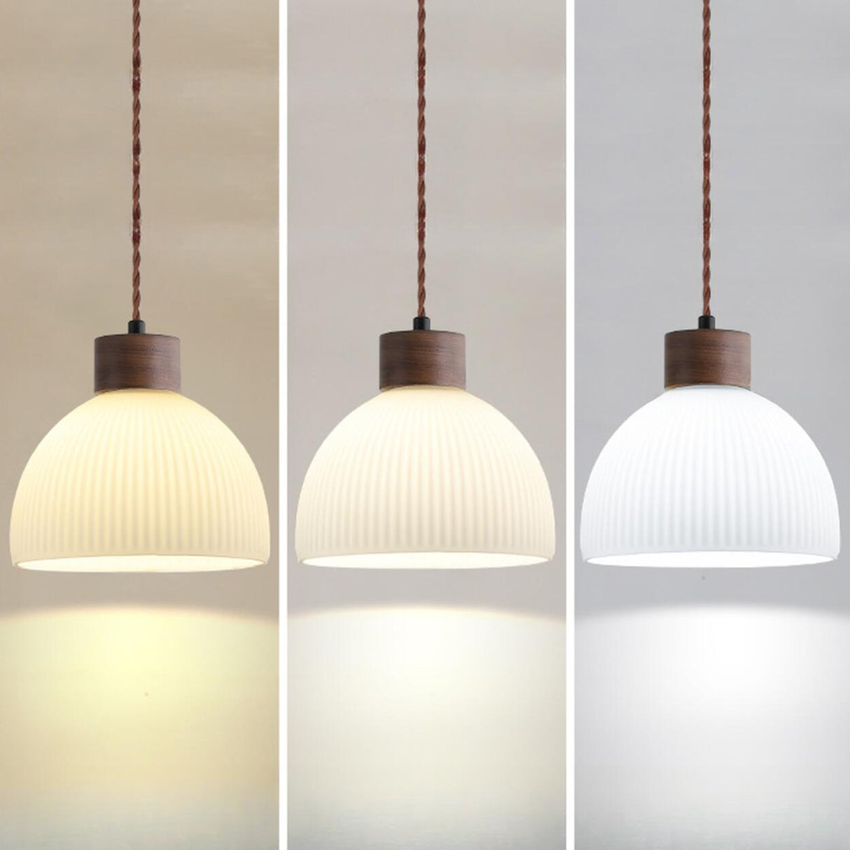 Vintage Geometric Ribbed Milk Glass Pendant Light Image - 12