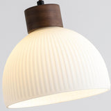 Vintage Geometric Ribbed Milk Glass Pendant Light Image - 13