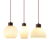 Vintage Geometric Ribbed Milk Glass Pendant Light Image - 5