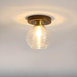 Vintage Glass Globe Flush Mount Light Brass Finish Image - 7