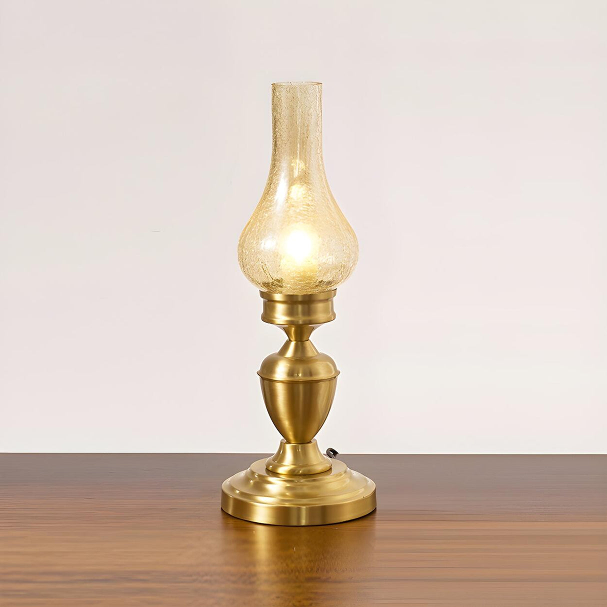 Vintage Glass Shade Candlestick Brass Base Table Lamp Image - 7