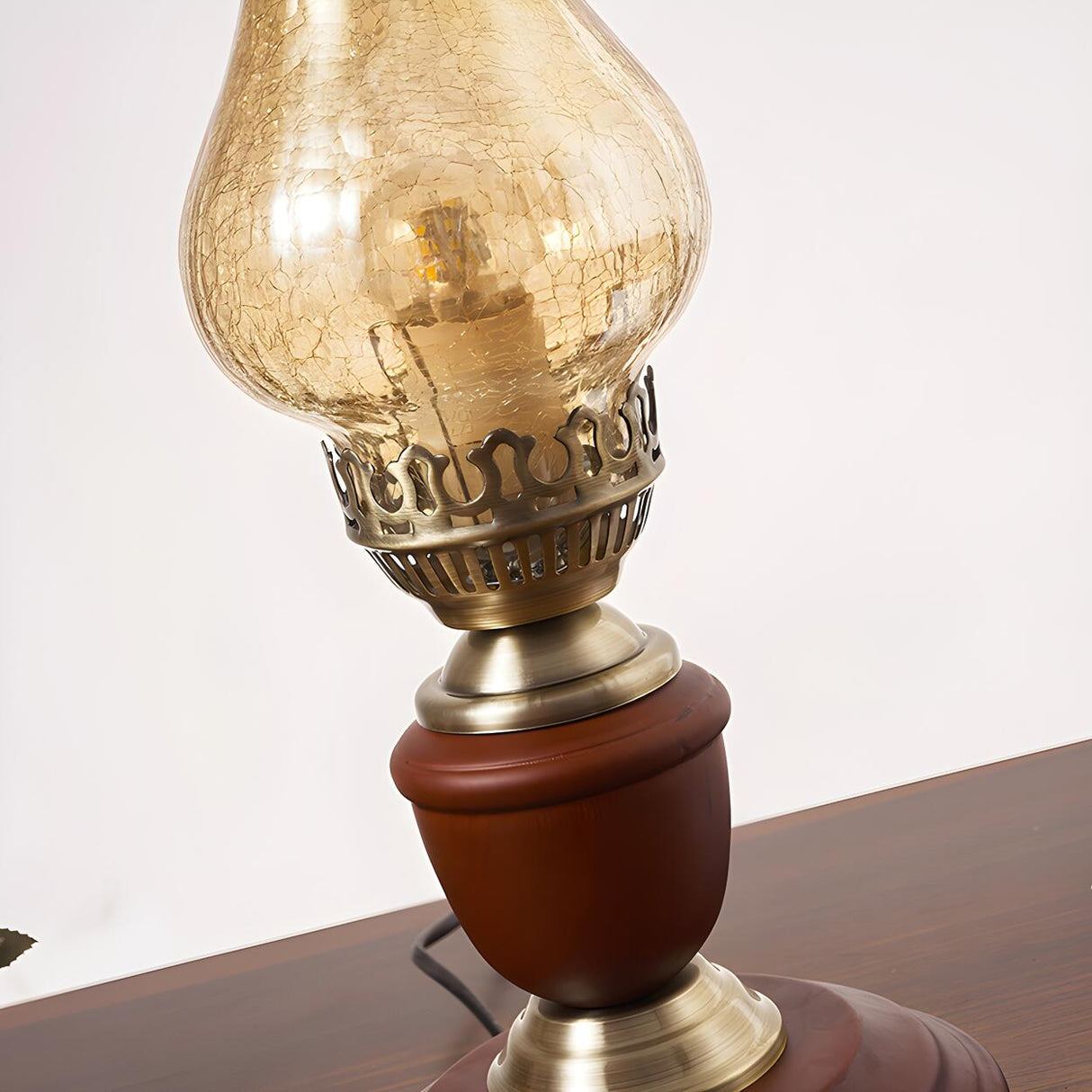 Vintage Glass Shade Candlestick Brass Base Table Lamp Image - 9