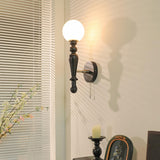 Vintage Globe Black Wood Wall Light with Pull Chain Image - 8