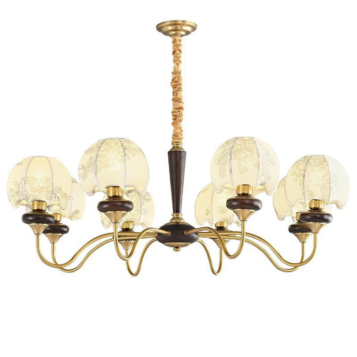 Vintage Gold 6 Lights Fabric Chandelier Adjustable Height Image - 5