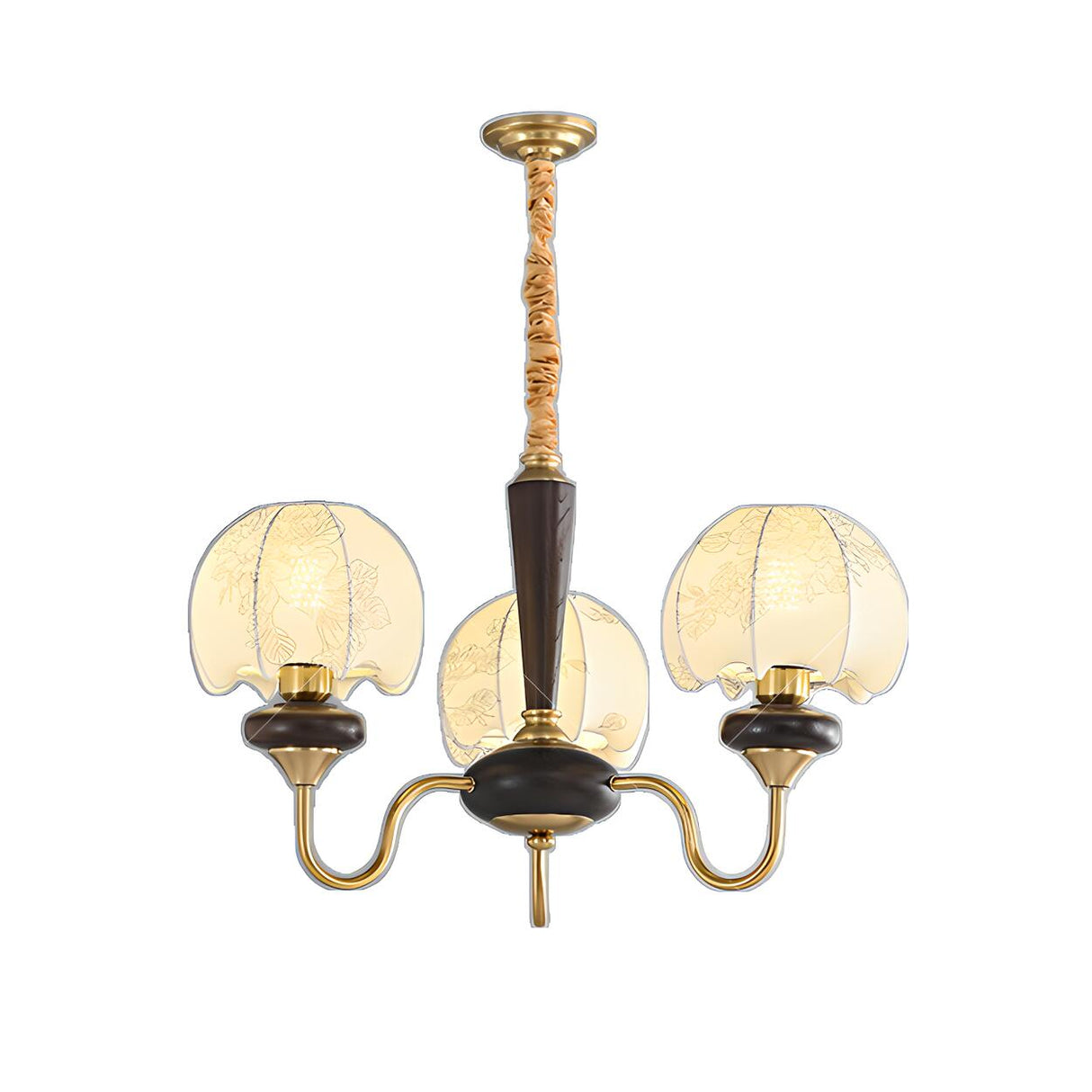 Vintage Gold 6 Lights Fabric Chandelier Adjustable Height Image - 6