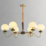 Vintage Gold 6 Lights Fabric Chandelier Adjustable Height Image - 8