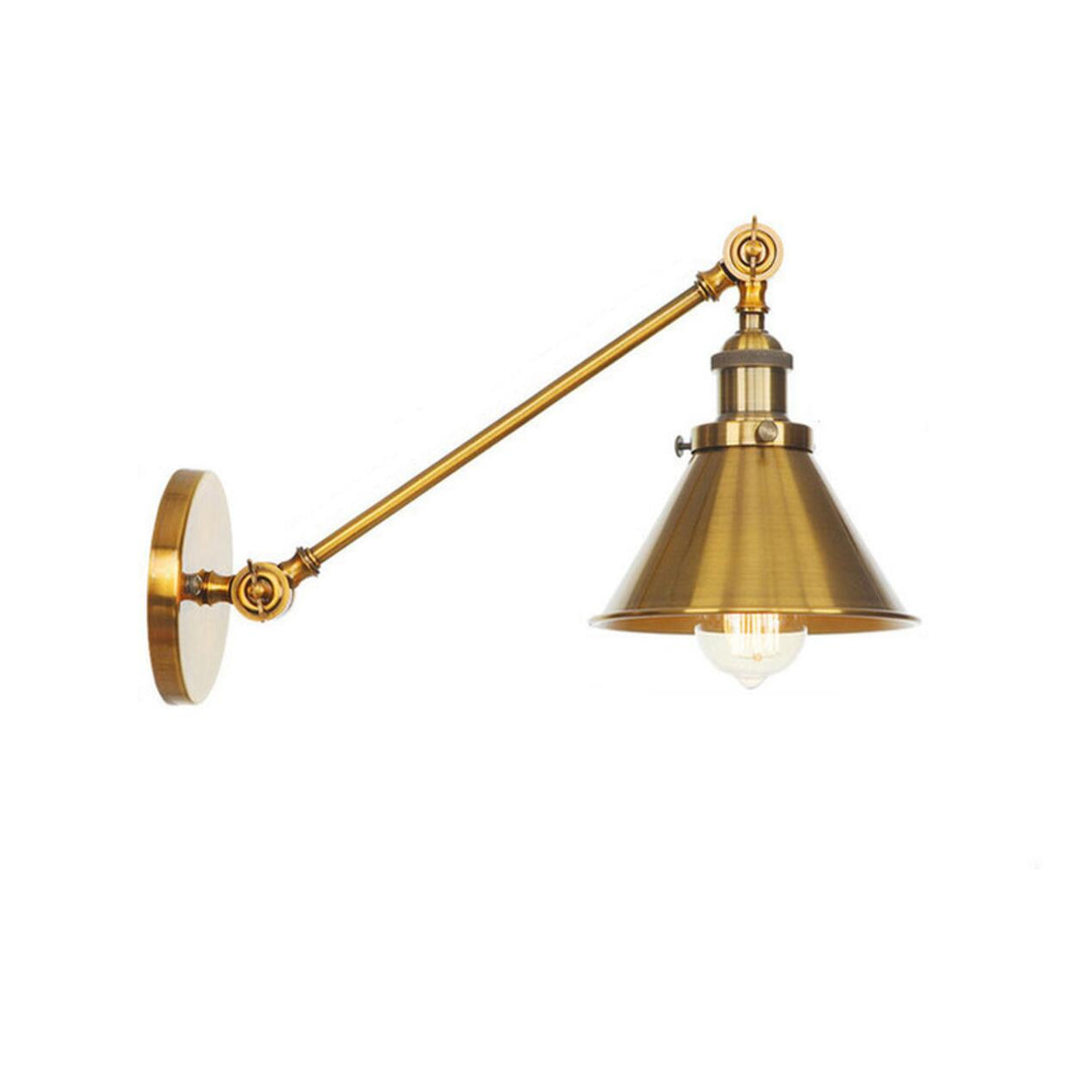 Vintage Gold Adjustable Cone Industrial Wall Sconce Image - 5