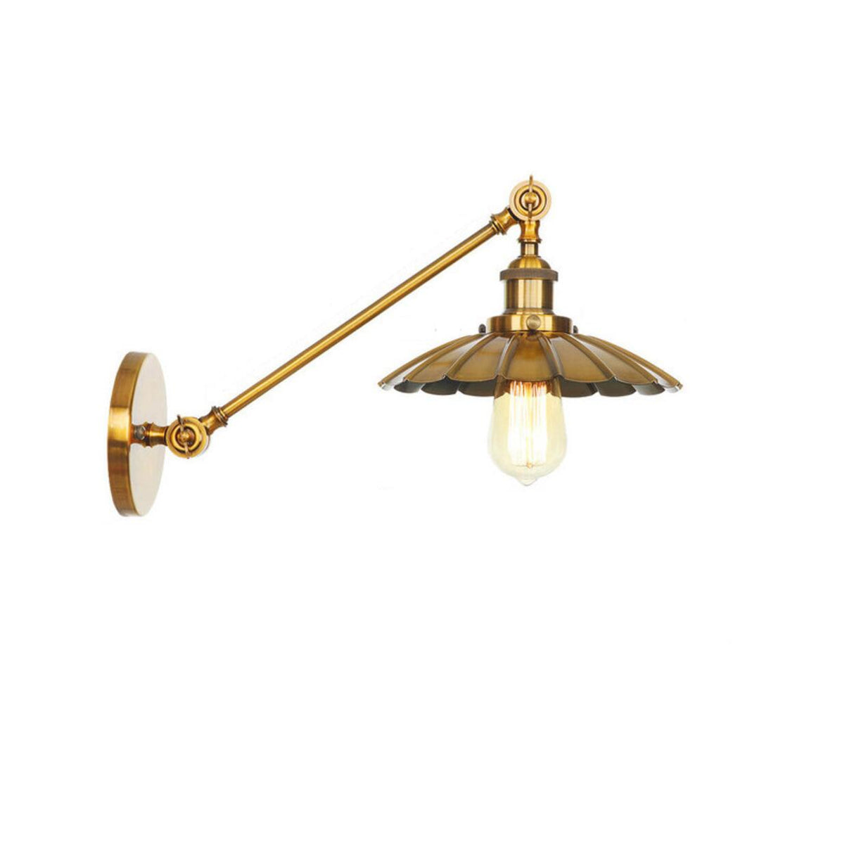 Vintage Gold Adjustable Cone Industrial Wall Sconce Image - 9