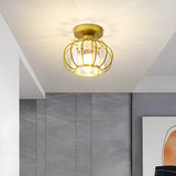 Vintage Gold Cage Crystal Semi-Flush Mount Ceiling Lamp Image - 1