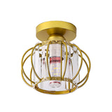 Vintage Gold Cage Crystal Semi-Flush Mount Ceiling Lamp Image - 5