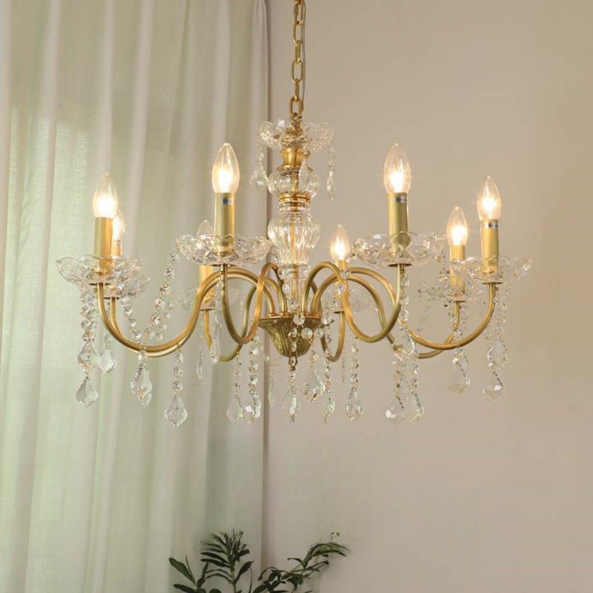 Vintage Gold Clear Crystal Candelabra Chandelier Image - 1