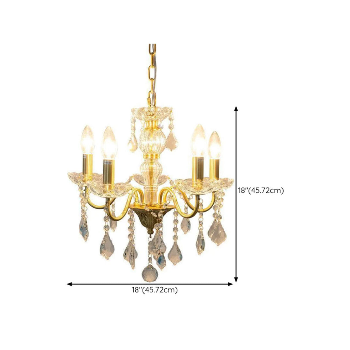 Vintage Gold Clear Crystal Candelabra Chandelier 