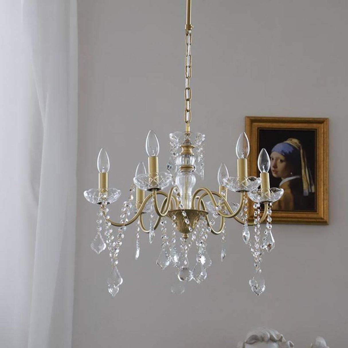 Vintage Gold Clear Crystal Candelabra Chandelier Image - 3