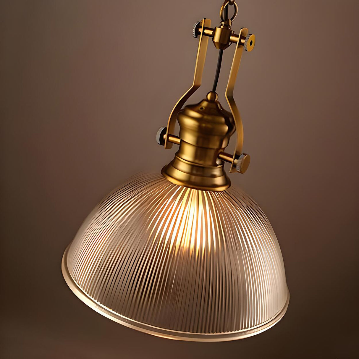 Vintage Gold Clear Glass Dome Pendant Light Image - 4