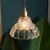 Vintage Gold Clear Glass Flower Pendant Light Image - 3