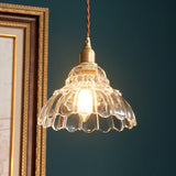 Vintage Gold Clear Glass Flower Pendant Light Image - 4