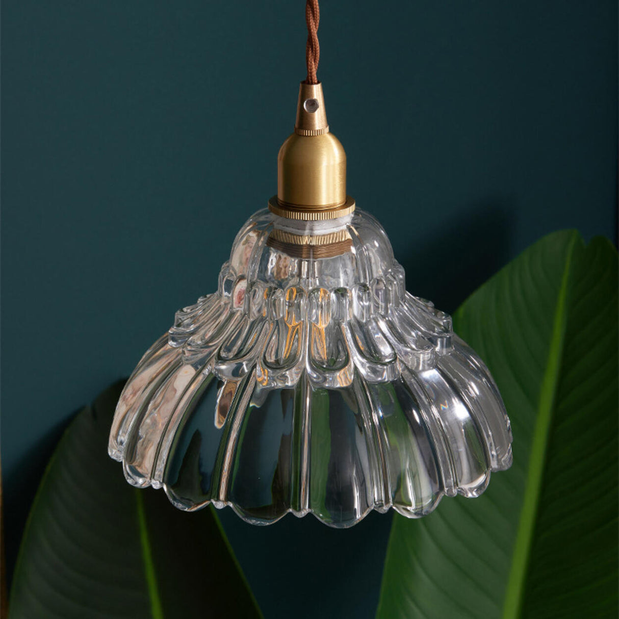 Vintage Gold Clear Glass Flower Pendant Light Image - 5