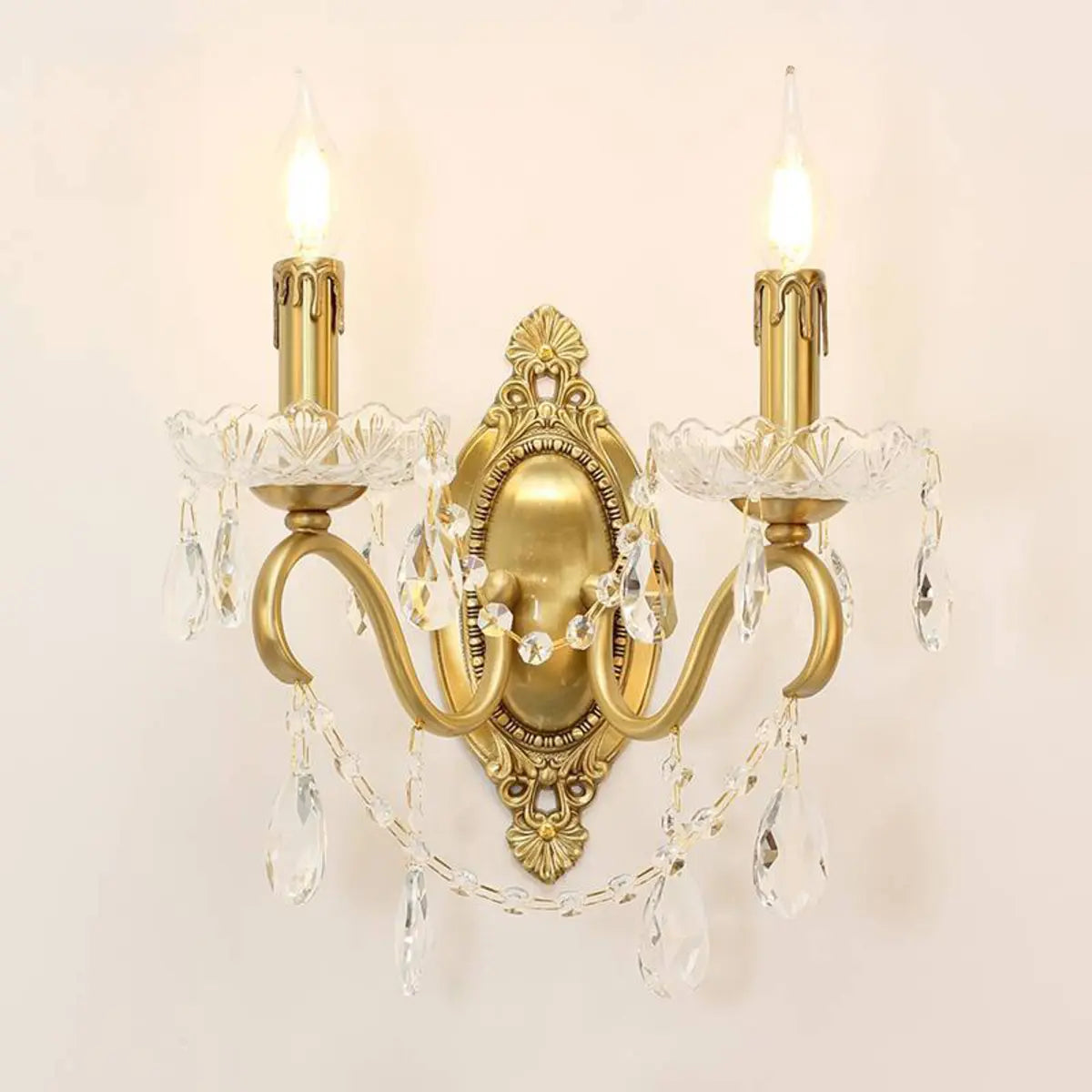 Vintage Gold Crystal Candle LED Wall Sconce Light Image - 1