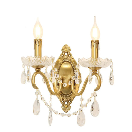 Vintage Gold Crystal Candle LED Wall Sconce Light Image - 2