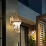 Vintage Gold Glass LED External Wall Lantern Light Image - 1