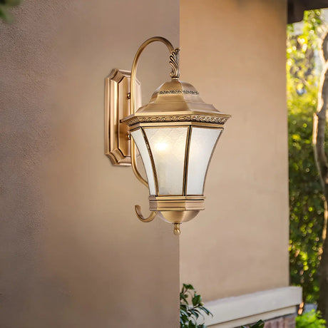 Vintage Gold Glass LED External Wall Lantern Light Image - 2