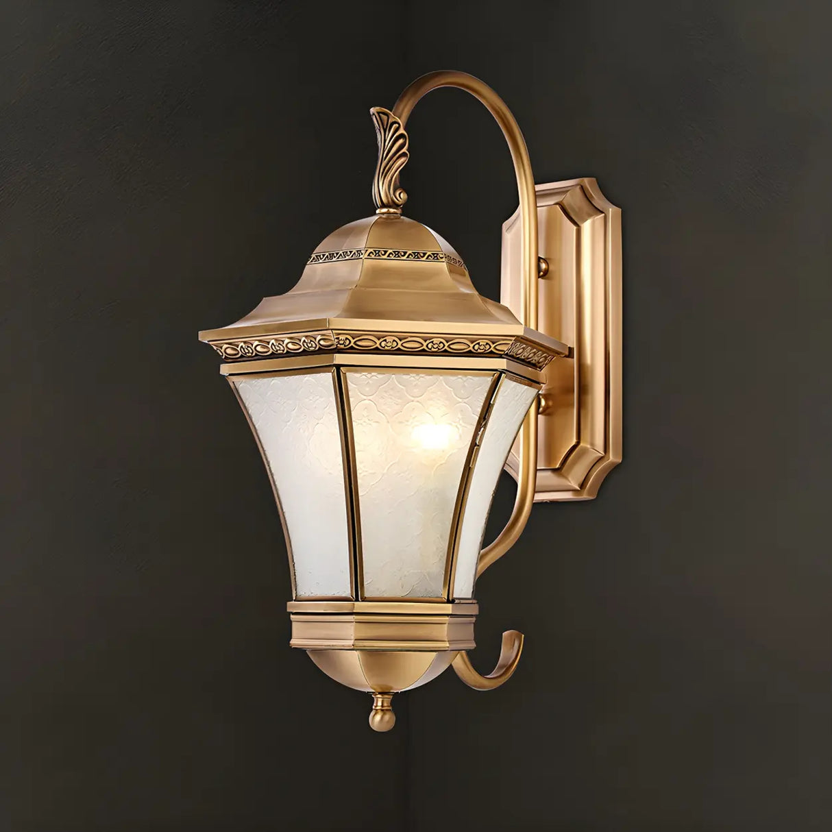 Vintage Gold Glass LED External Wall Lantern Light Image - 6